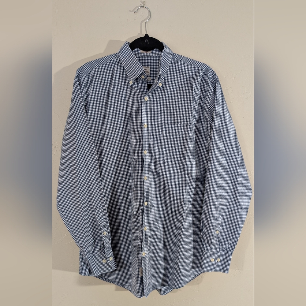 Peter Millar Men's Button Down Collar Shirt Large Blue Checkered Front Pocket